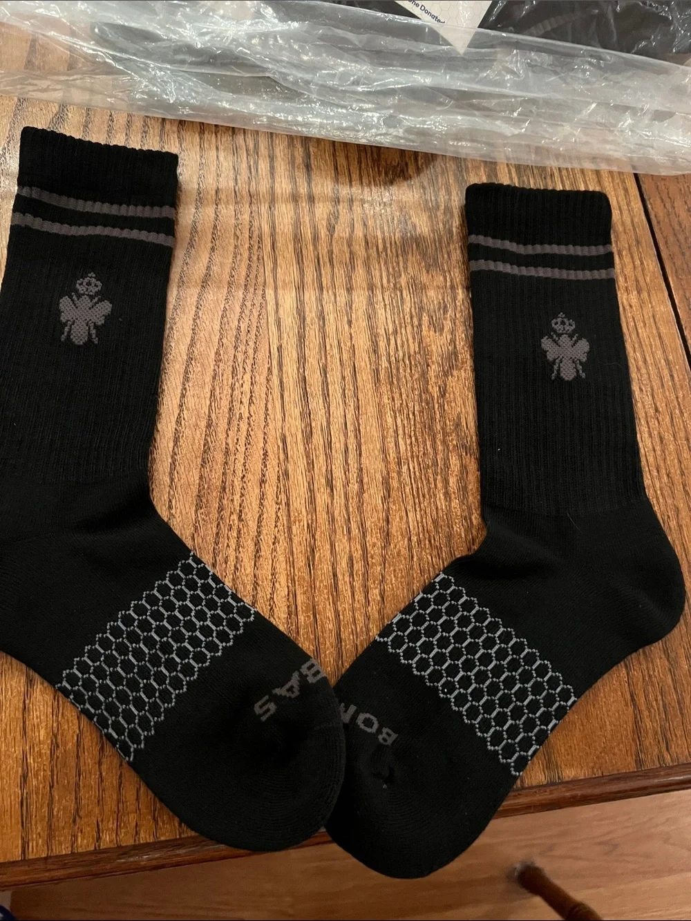 Bombas Black Athletic Crew Socks with Subtle Gray Accents Size M